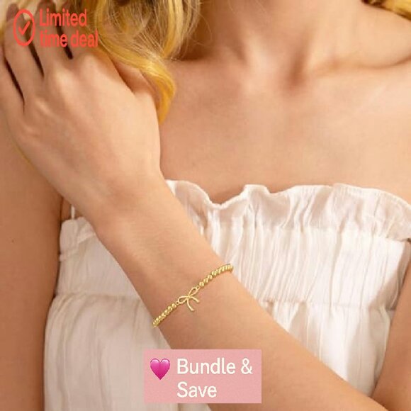 Gold Plated Brass Stretch Bracelet 6.9" Dainty Stackable Jewelry Gift - Picture 4 of 8